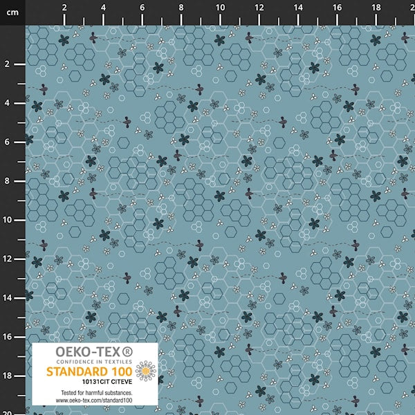 PRE-ORDER Stof The Sweetest Embrace Floral Hexie - Teal - Black Rabbit Fabric Inc.