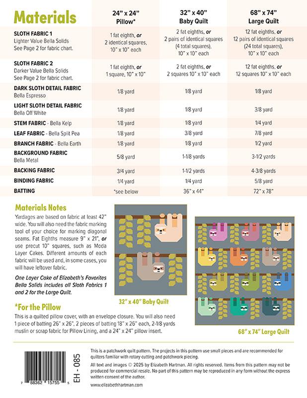 Paper Quilt Pattern - Snuggly Sloths