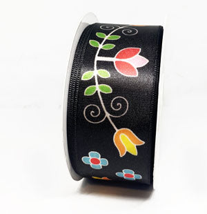Printed Single Face Satin Ribbon 38mm - Black