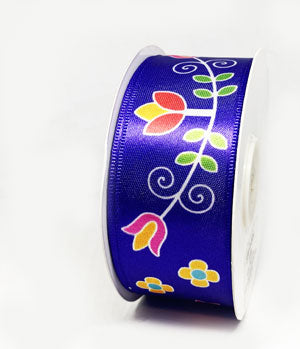 Printed Single Face Satin Ribbon 38mm - Purple