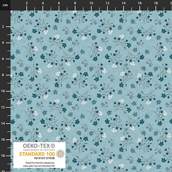 PRE-ORDER Stof The Sweetest Embrace Pretty Floral - Aqua - Black Rabbit Fabric Inc.