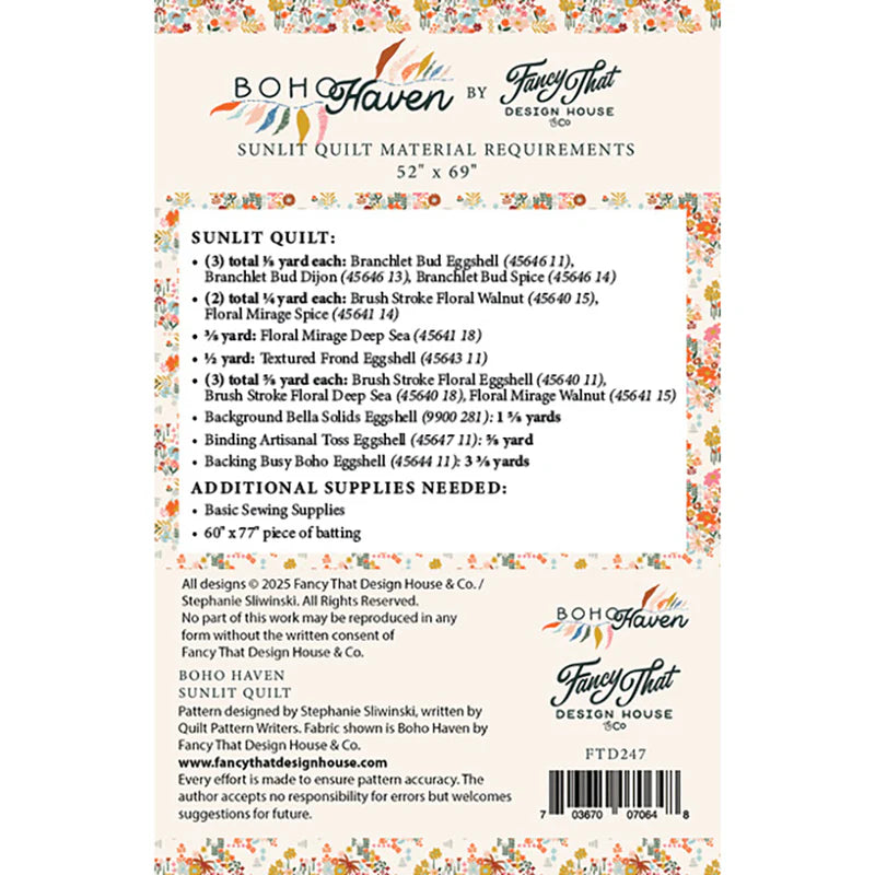 Quilt Kit - Boho Haven Sunlit Quilt - Black Rabbit Fabric Inc.