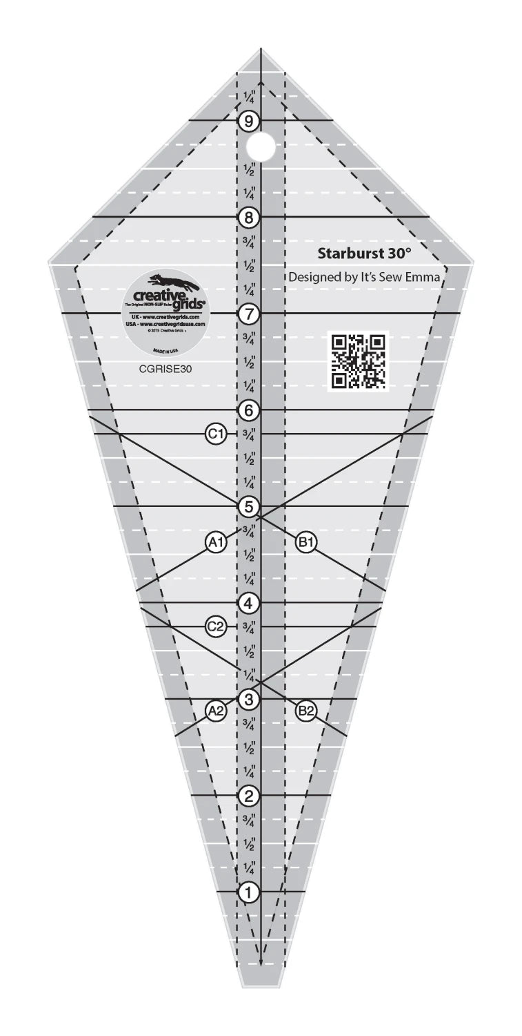 Creative Grids Quilt Ruler Starburst 30 Degree Triangle 9-1/2in