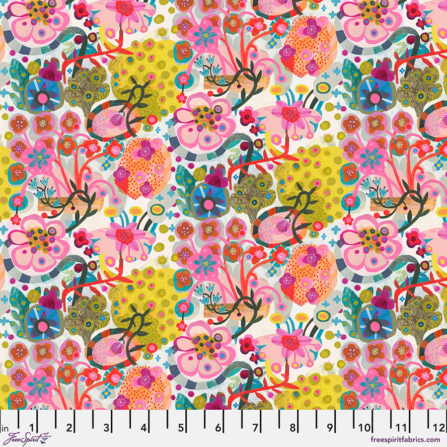 Free Spirit Colori Curvy Stems - White - Black Rabbit Fabric Inc.