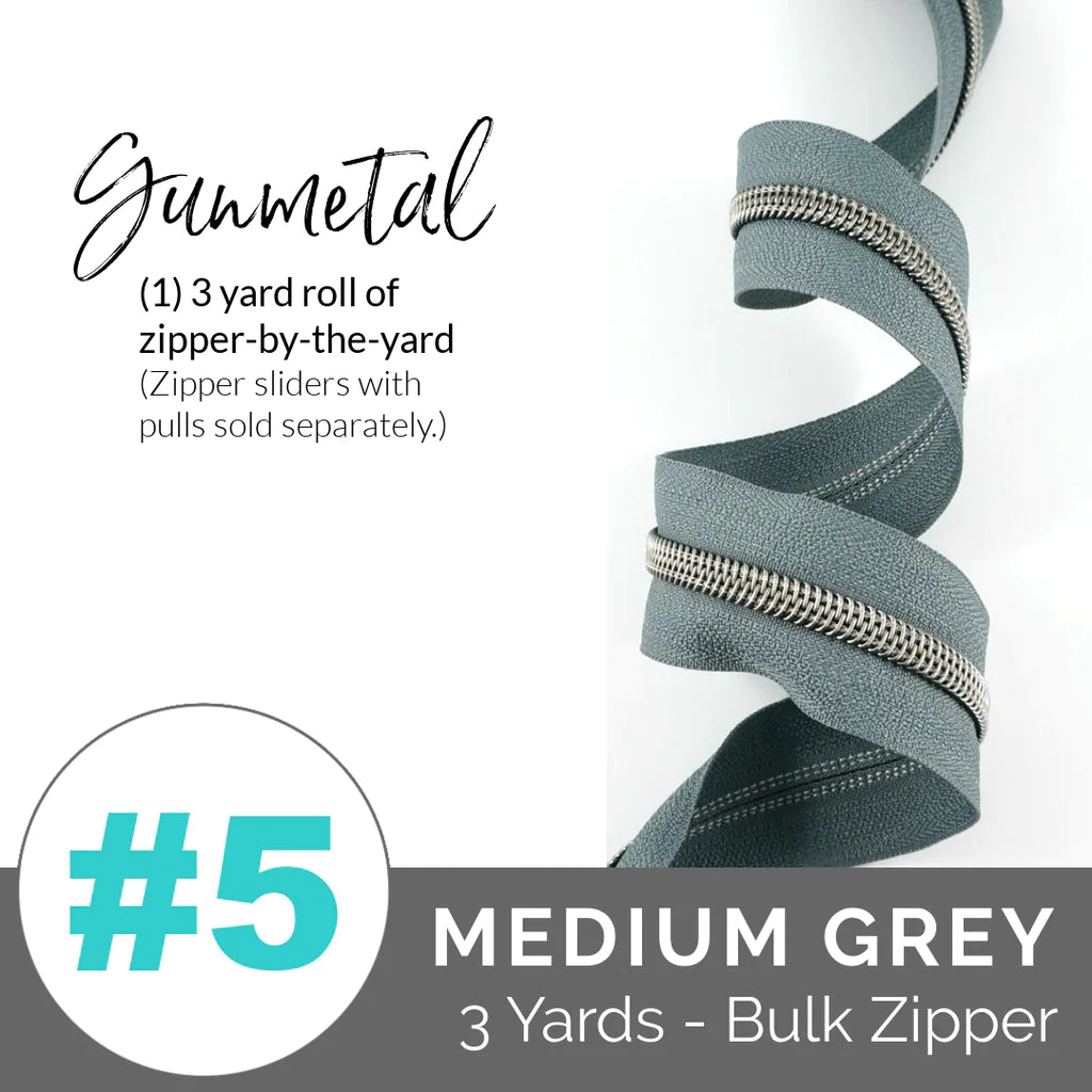 Emmaline Zippers-by-the-Yard - *SIZE#5* Grey (DOES NOT INCLUDE SLIDERS/PULLS) - Black Rabbit Fabric Inc.